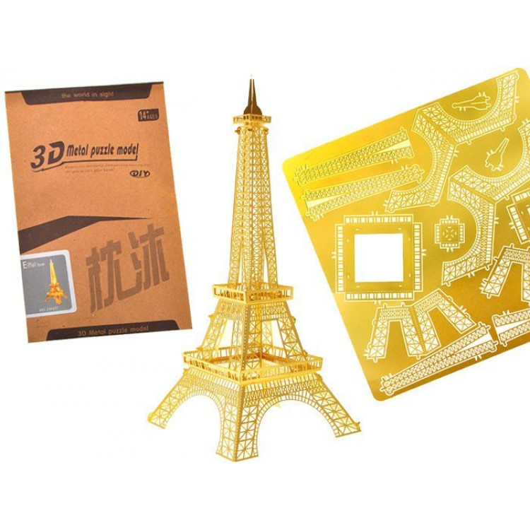 Zlaté kovové puzzle 3D Eiffelova veža